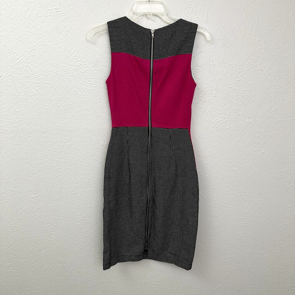 Muse Colorblock Sheath Dress Size 0 Pink Black Dotted Sleeveless Quiet Luxury - Picture 8 of 12